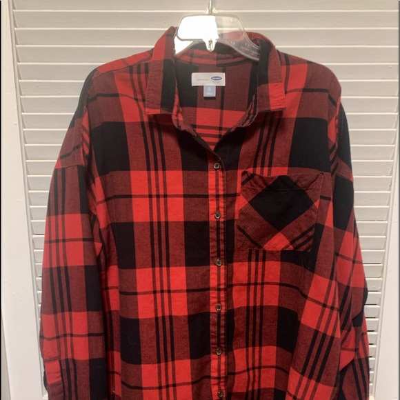 Old Navy red black Buffalo print boyfriend shirt XL - Picture 2 of 8